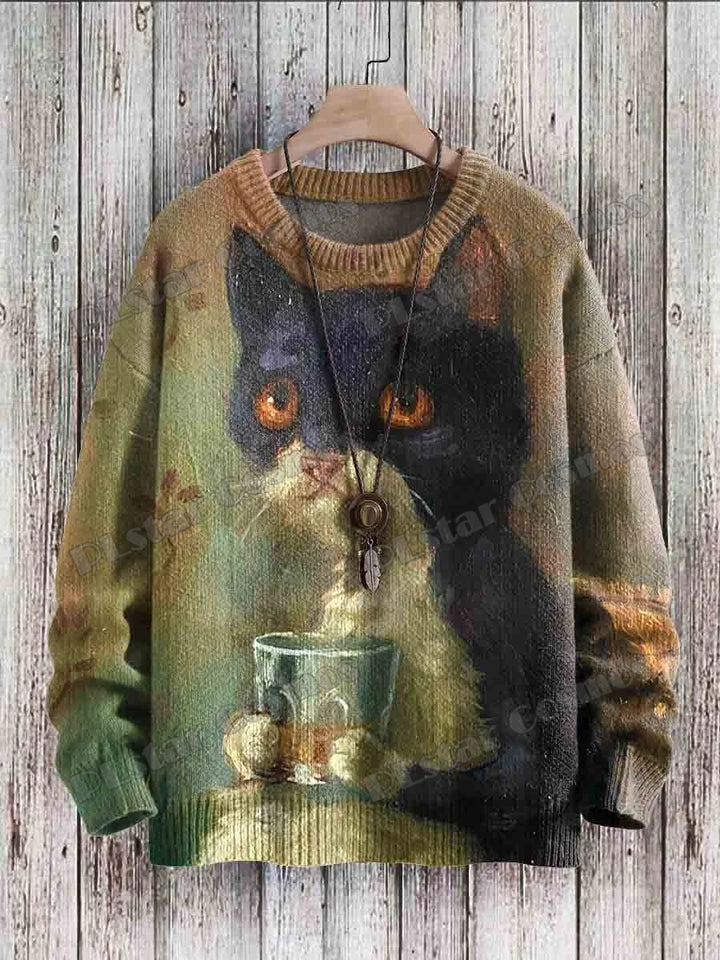 Soleil | Black Cat Sunflower Art Pullover