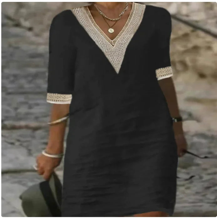 Maeve | Women's Cotton Linen V-Neck Mini Dress