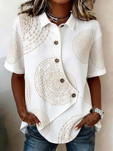 Camisa Feminina Elegante Irregular Lapel Buttoned Short-sleeved Lapel Solid Color Top Women's Summer 2026 Casual All-match Shirt