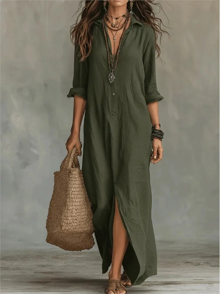 Agnes™ | Elegant Long Linen Shirt Dress
