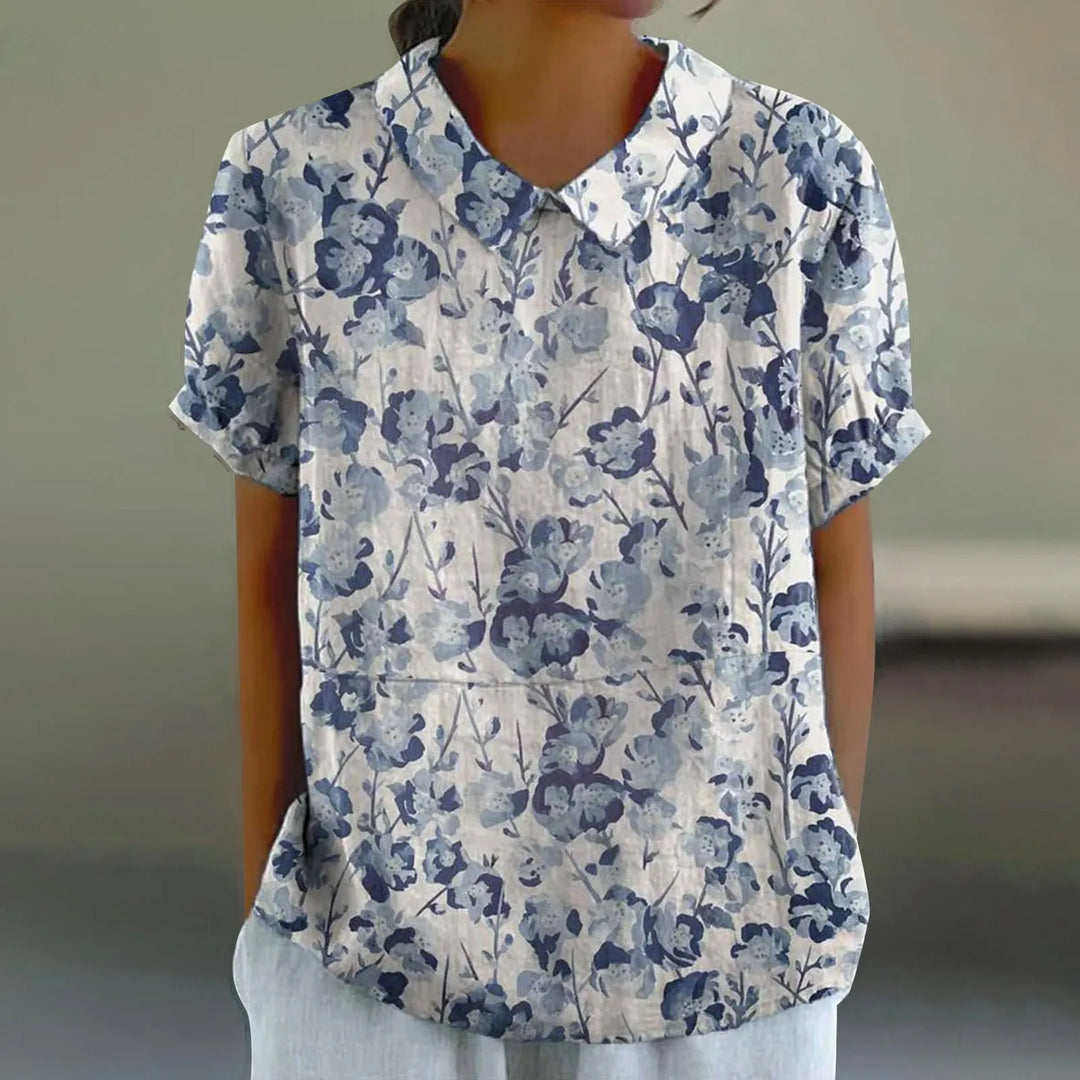 2025 Summer Women's Blouse Casual Print Short Sleeve T-Shirt Fit Lapel Neck Blouse Fashion Trend Button Blouses for Woman Tops