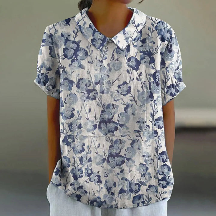 2025 Summer Women's Blouse Casual Print Short Sleeve T-Shirt Fit Lapel Neck Blouse Fashion Trend Button Blouses for Woman Tops