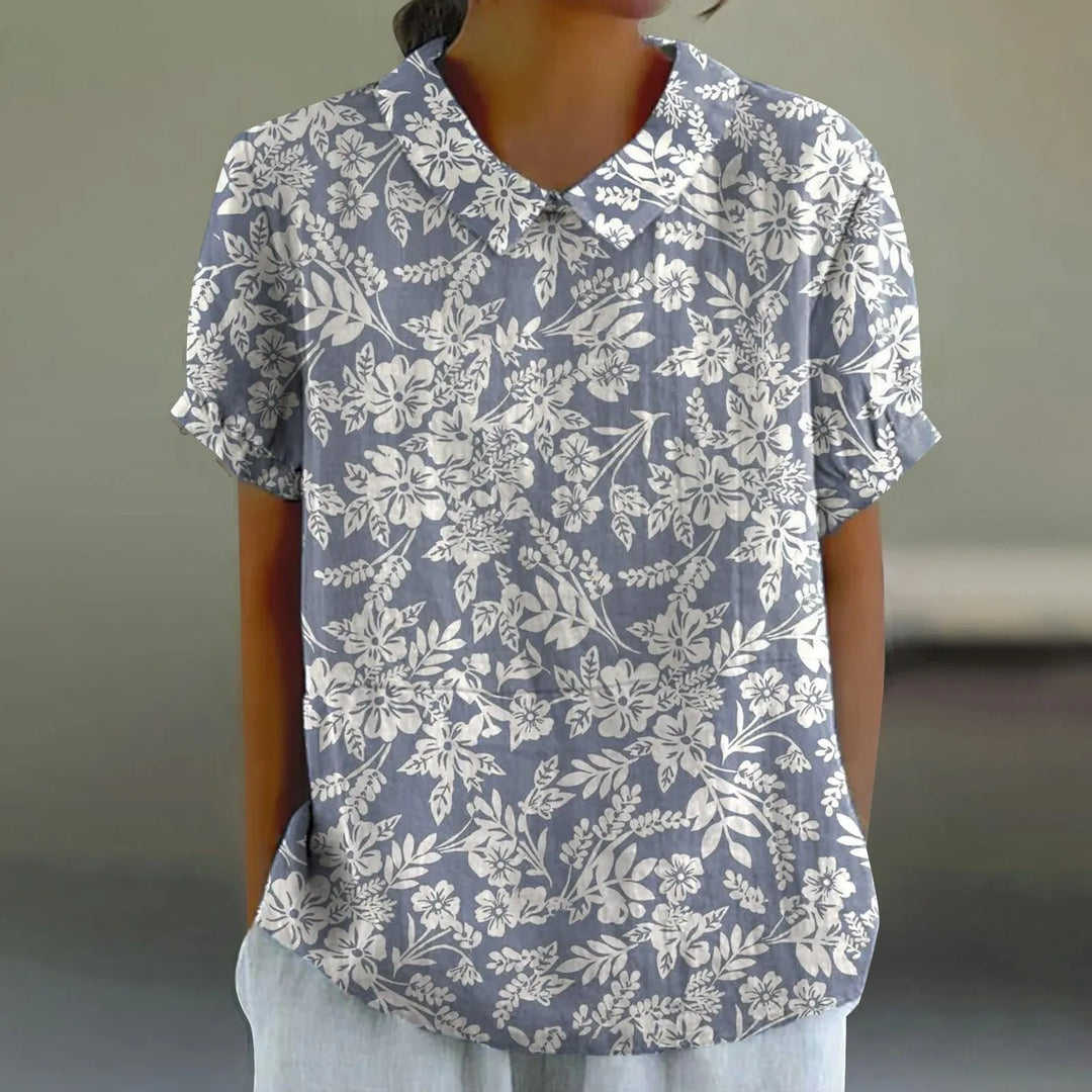 2025 Summer Women's Blouse Casual Print Short Sleeve T-Shirt Fit Lapel Neck Blouse Fashion Trend Button Blouses for Woman Tops