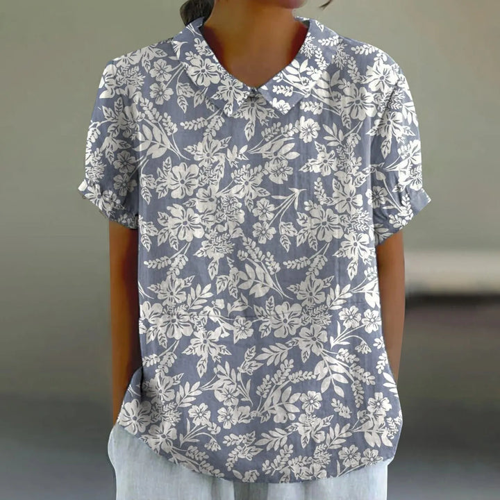 2025 Summer Women's Blouse Casual Print Short Sleeve T-Shirt Fit Lapel Neck Blouse Fashion Trend Button Blouses for Woman Tops