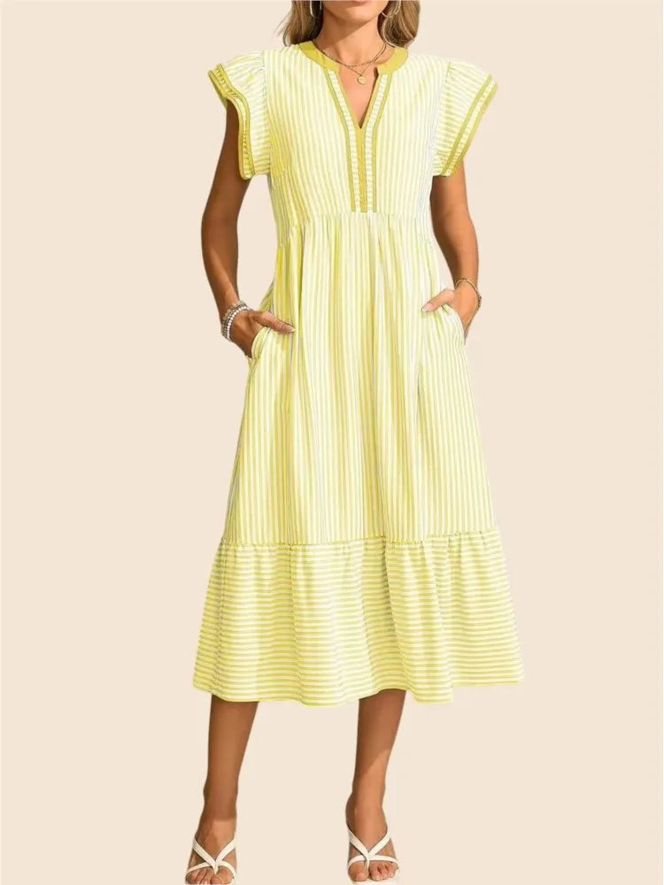 Delphine | Women's V-Neck Ruffle Maxi Dress