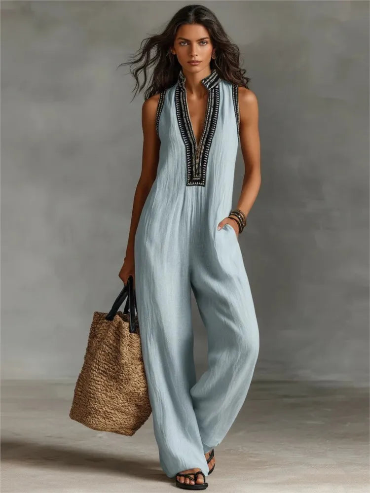 Vivienne™ | Elegant Wide-Leg Linen Jumpsuit