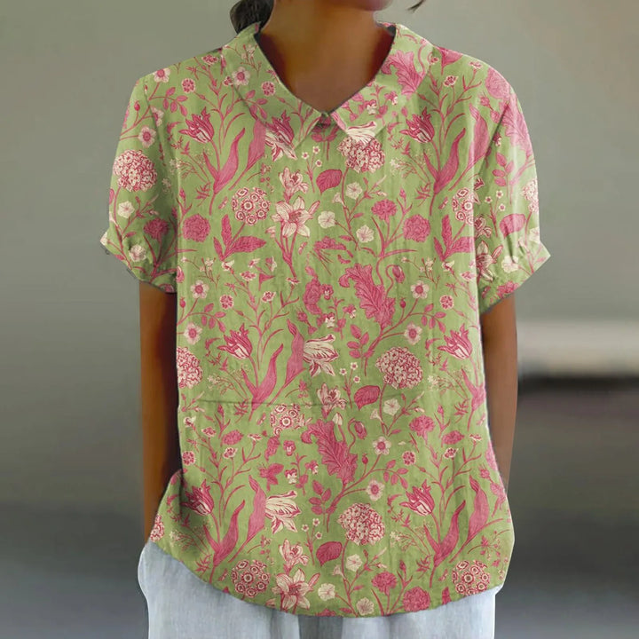 2025 Summer Women's Blouse Casual Print Short Sleeve T-Shirt Fit Lapel Neck Blouse Fashion Trend Button Blouses for Woman Tops