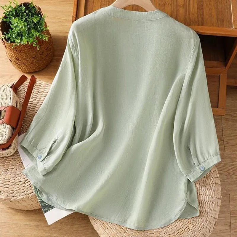 Margot™ | Embroidered Floral Linen Blouse
