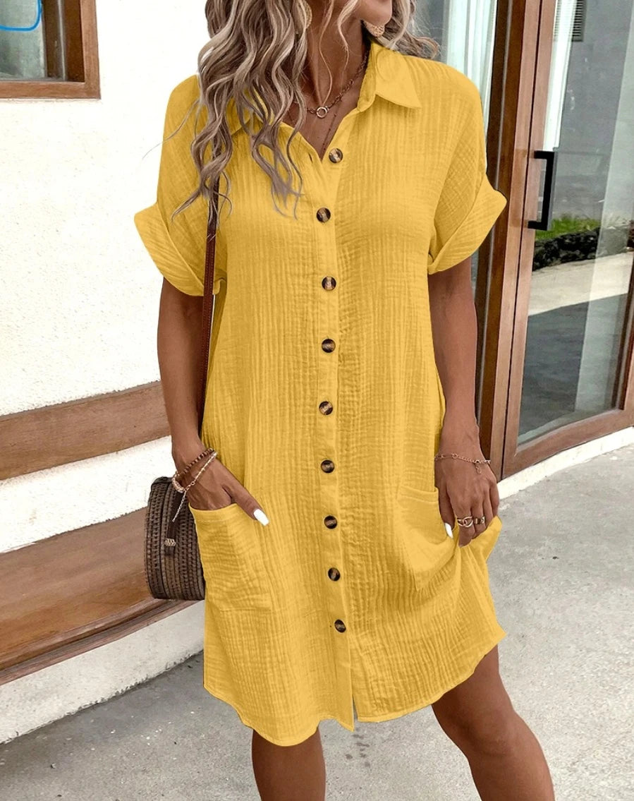 Anouk | Women's V-Neck Cotton Linen Mini Dress