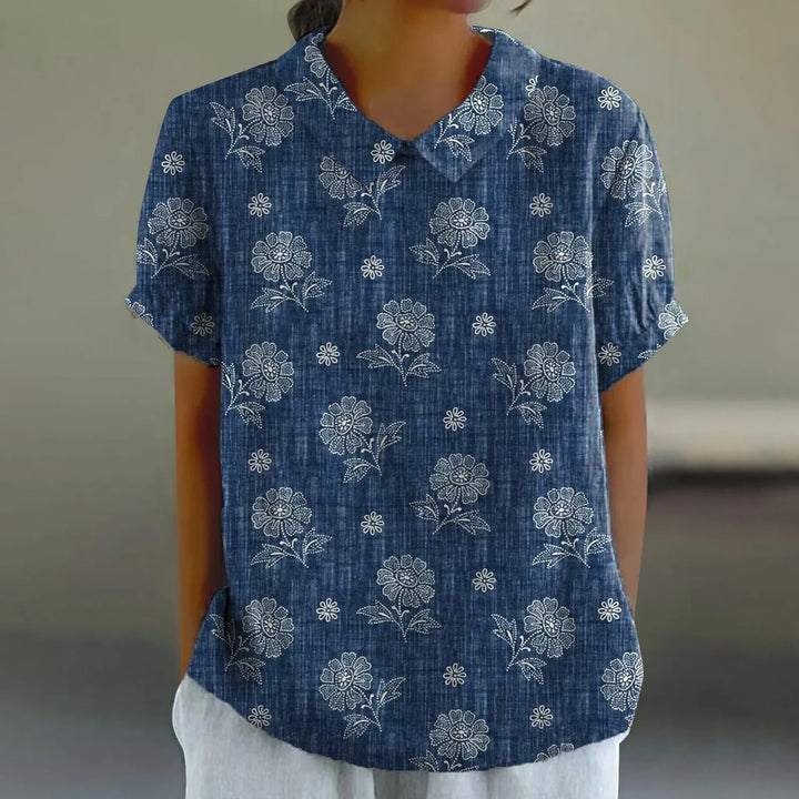 2025 Summer Women's Blouse Casual Print Short Sleeve T-Shirt Fit Lapel Neck Blouse Fashion Trend Button Blouses for Woman Tops