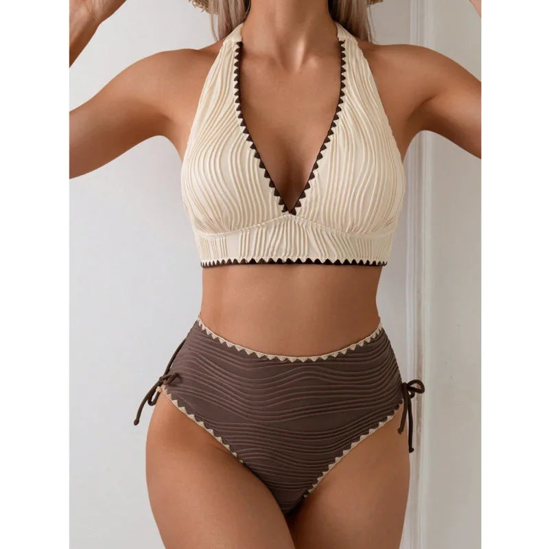 Capri | Ribbed Two-Tone Halter High-Waist Bikini Set