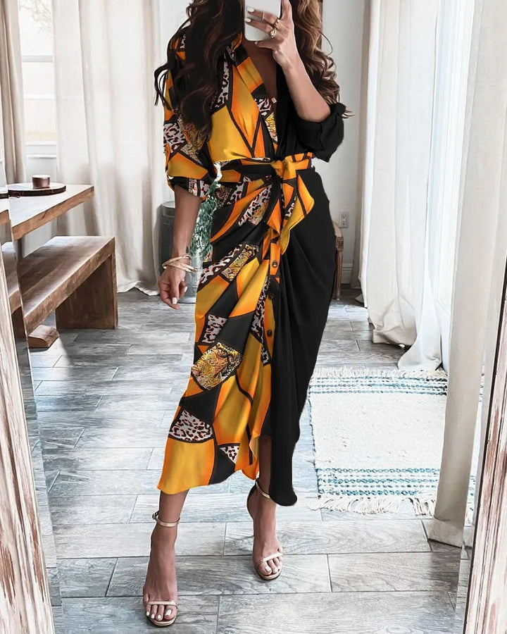 Viviane | Geometric Leopard Wrap Midi Dress
