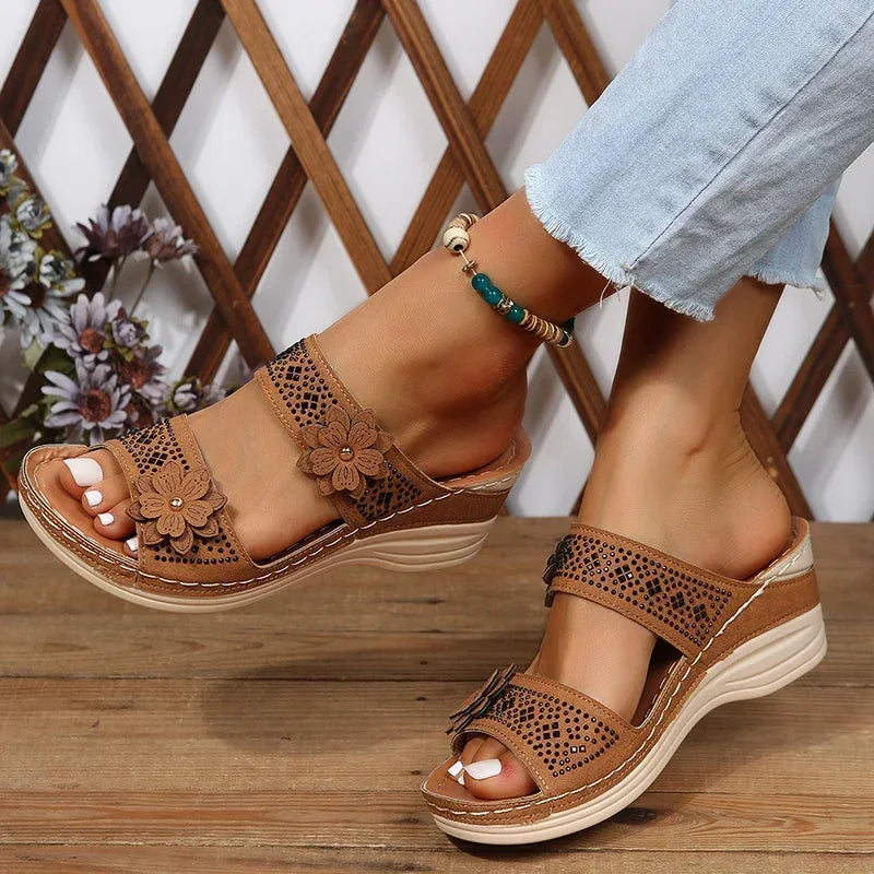 Rosalia™ | Roman Flower Wedge Slipper