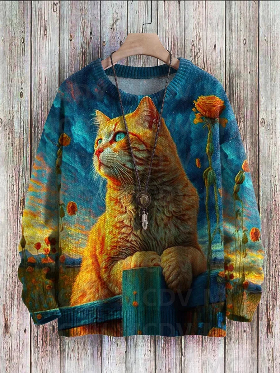 Blossom | Black Cat Flower Birds Pullover