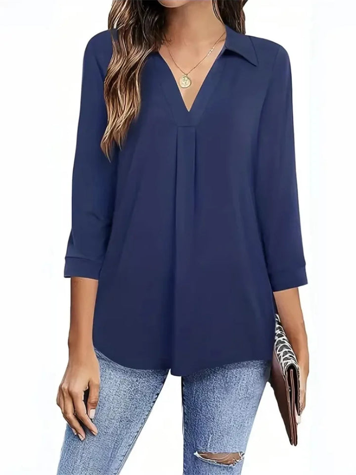 Isolde™ | V-Neck Three-Quarter Sleeve Blouse