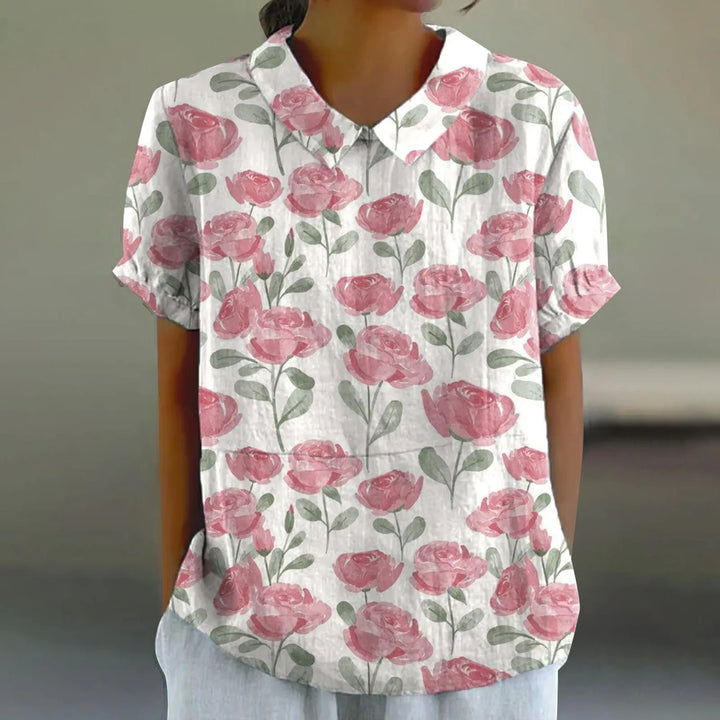 2025 Summer Women's Blouse Casual Print Short Sleeve T-Shirt Fit Lapel Neck Blouse Fashion Trend Button Blouses for Woman Tops