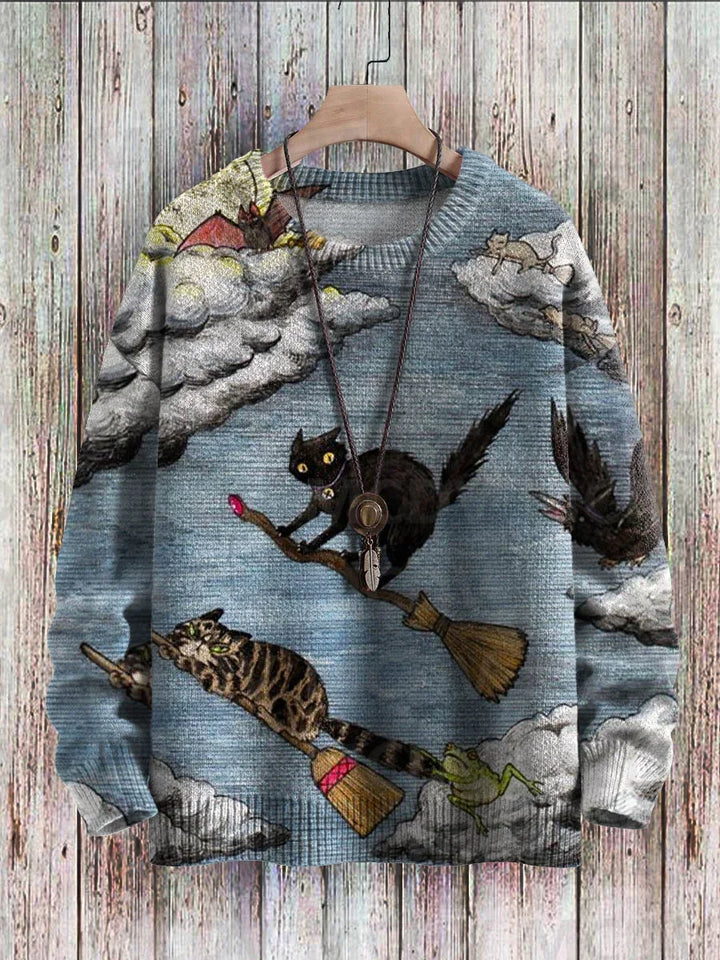 Whiskers | Vintage Cat Print Knit Pullover