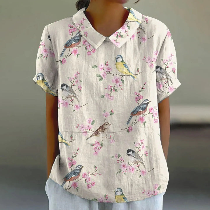 2025 Summer Women's Blouse Casual Print Short Sleeve T-Shirt Fit Lapel Neck Blouse Fashion Trend Button Blouses for Woman Tops