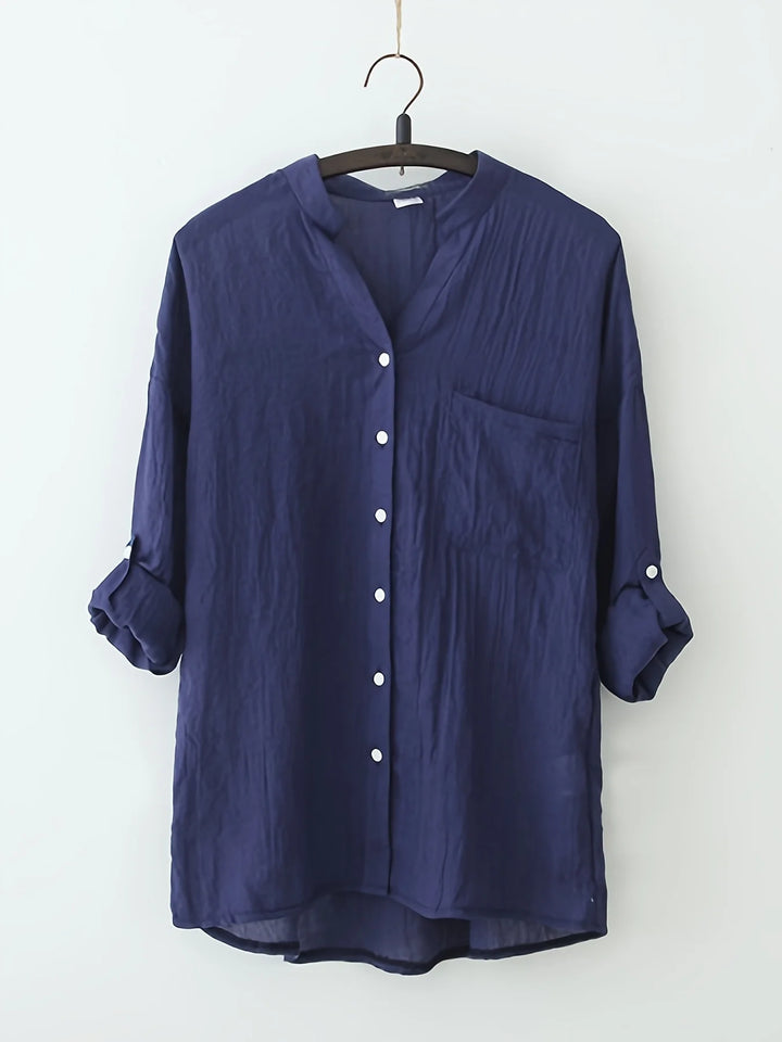 Yuna™ | Stand-Collar Linen Blouse