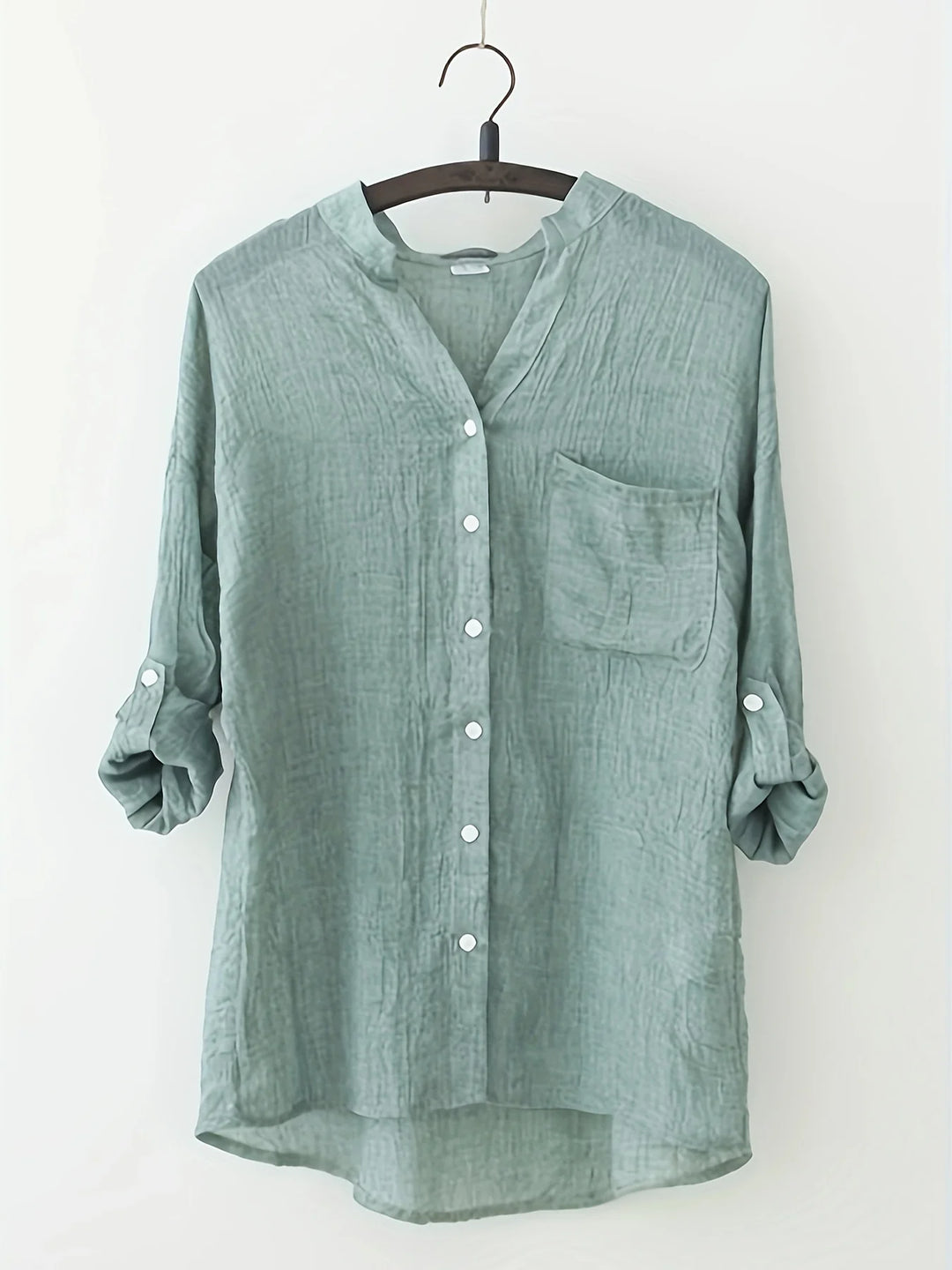 Yuna™ | Stand-Collar Linen Blouse