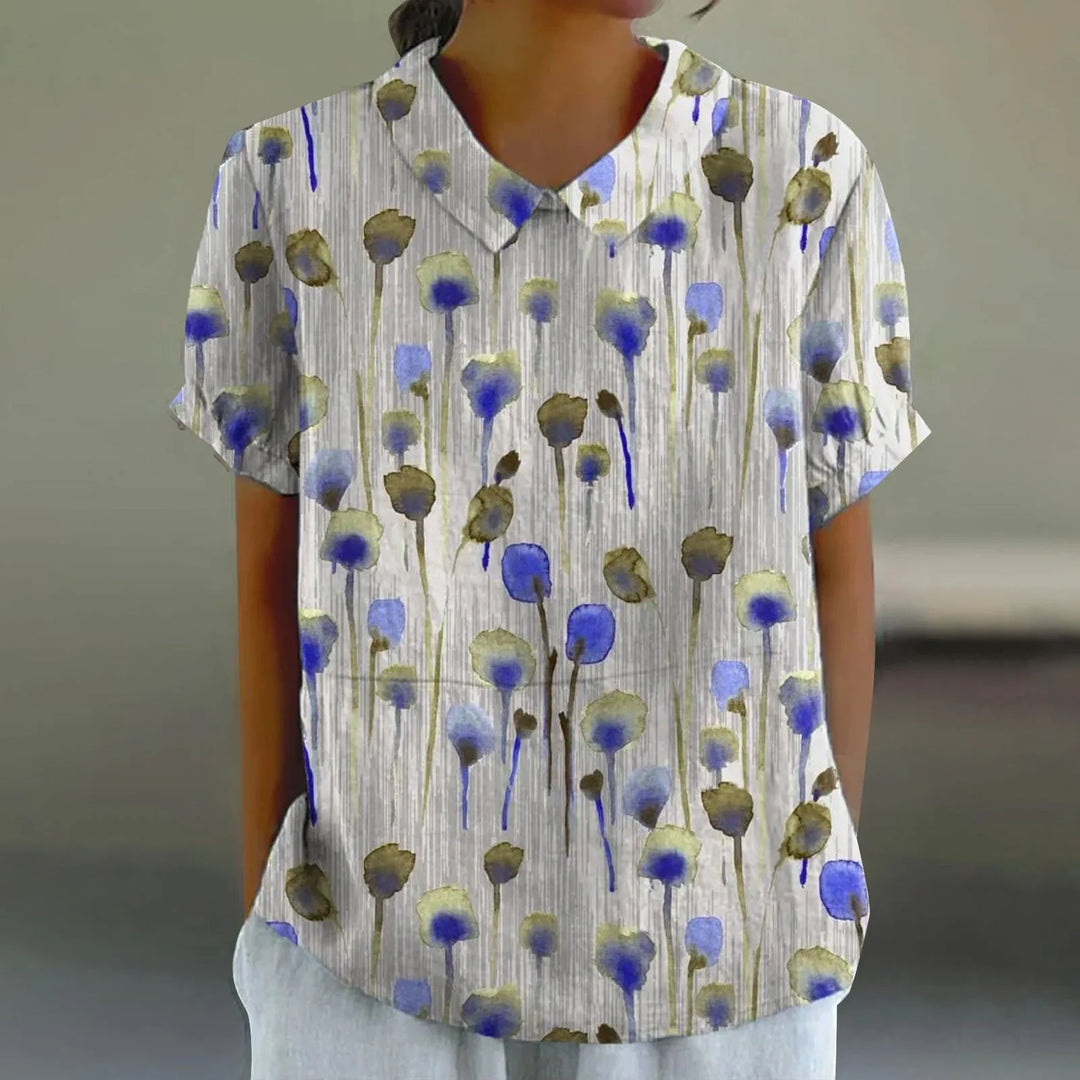 2025 Summer Women's Blouse Casual Print Short Sleeve T-Shirt Fit Lapel Neck Blouse Fashion Trend Button Blouses for Woman Tops