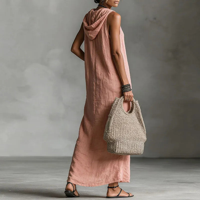 Isadora™ | Elegant Slit Linen Hooded Dress
