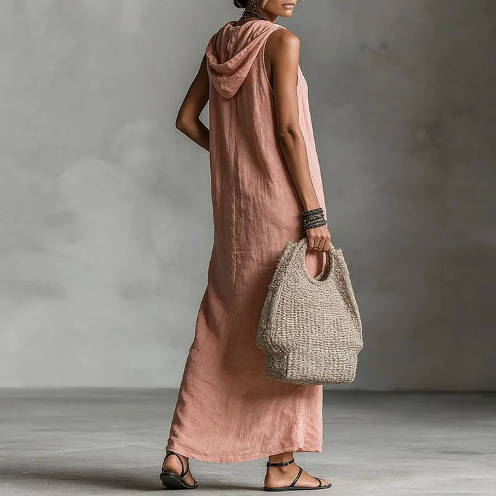 Isadora™ | Elegant Slit Linen Hooded Dress