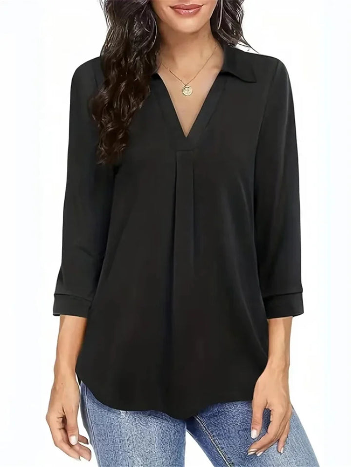 Isolde™ | V-Neck Three-Quarter Sleeve Blouse
