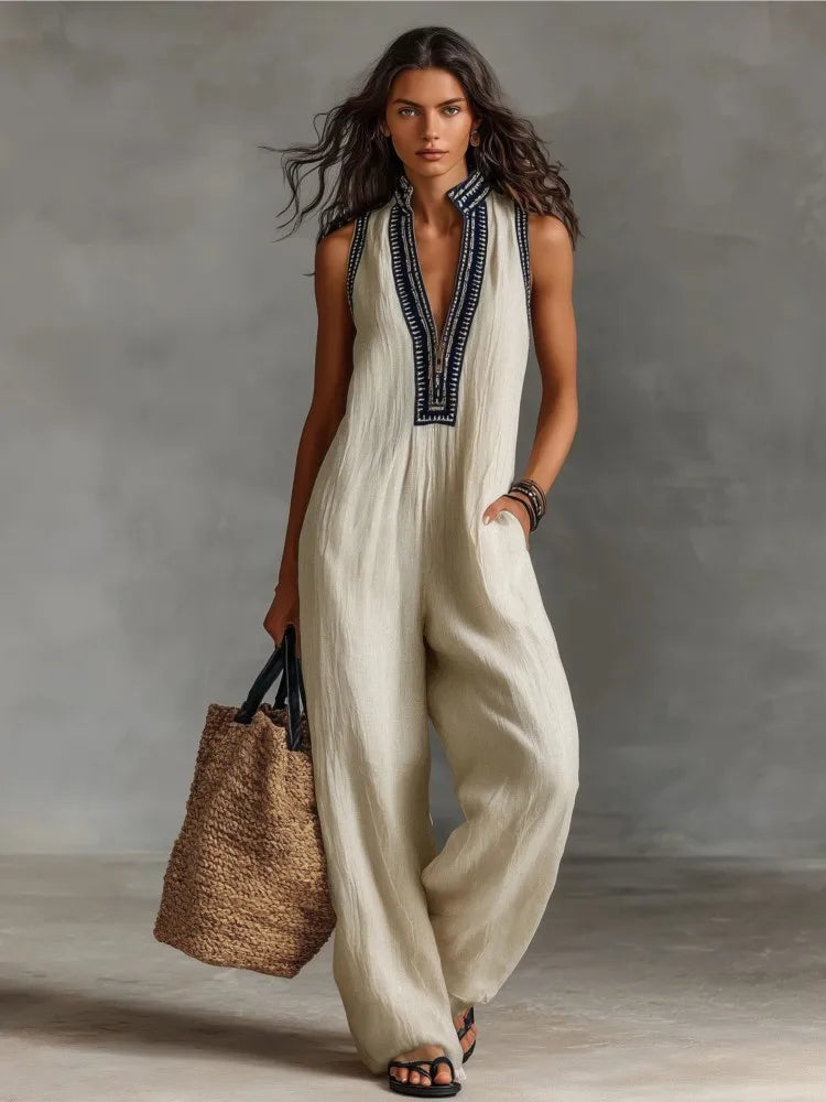 Vivienne™ | Elegant Wide-Leg Linen Jumpsuit
