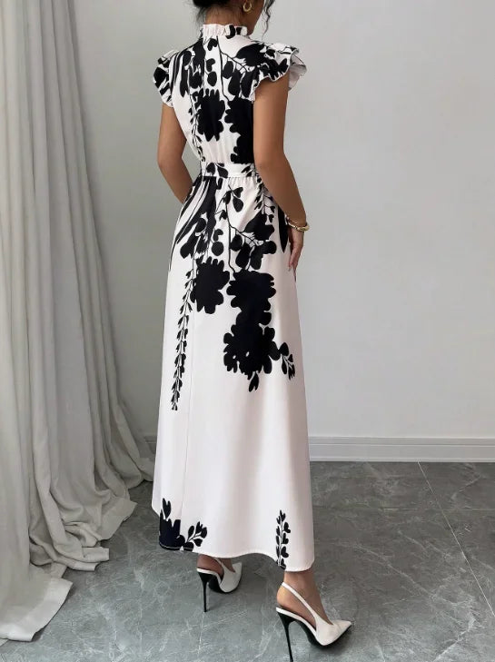 Simone | Elegant Black & White Midi Dress