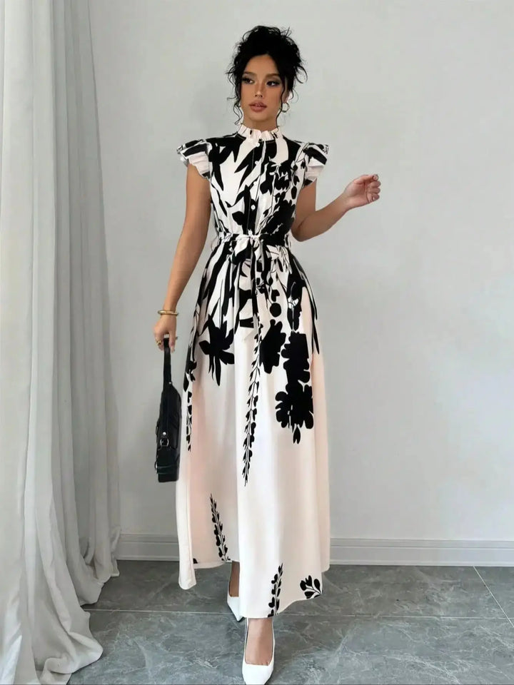 Simone | Elegant Black & White Midi Dress