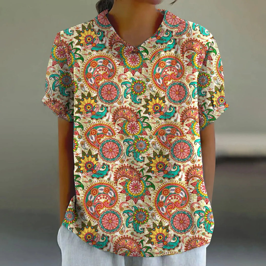 2025 Summer Women's Blouse Casual Print Short Sleeve T-Shirt Fit Lapel Neck Blouse Fashion Trend Button Blouses for Woman Tops