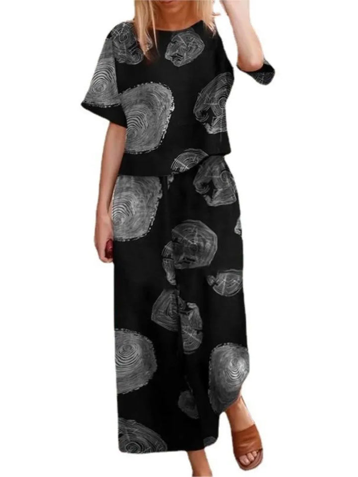 Women's Floral Midi Dress Relaxed Fit Short Sleeve Crew Neck
