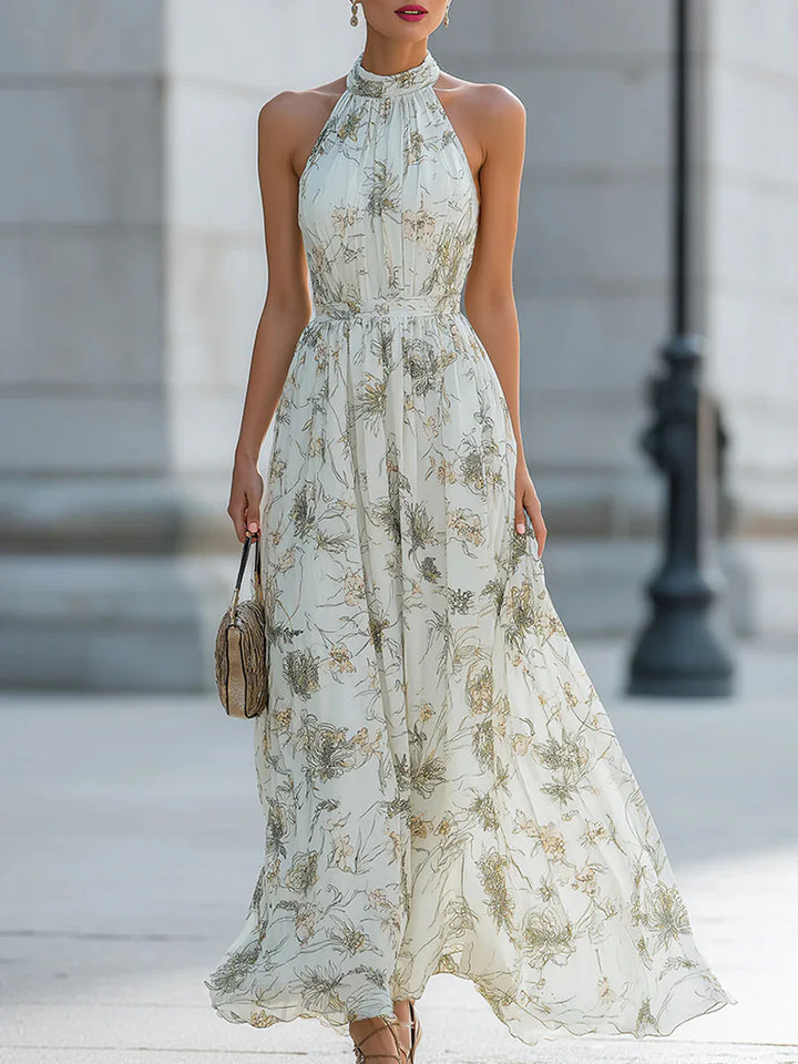 Fleur | Floral Chiffon Halter Maxi Dress