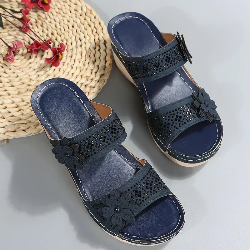 Rosalia™ | Roman Flower Wedge Slipper