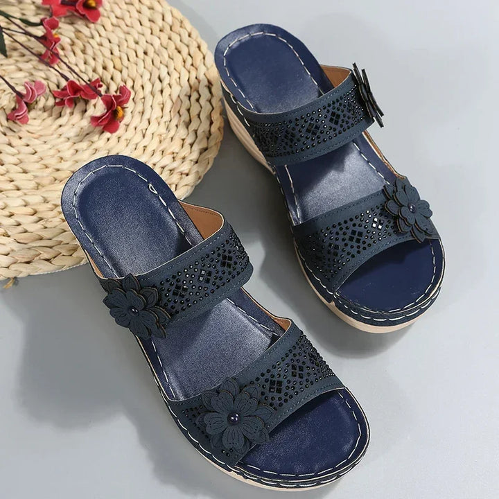 Rosalia™ | Roman Flower Wedge Slipper