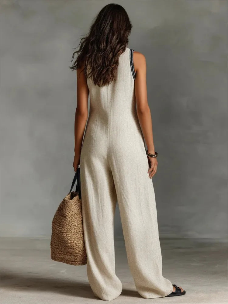 Vivienne™ | Elegant Wide-Leg Linen Jumpsuit