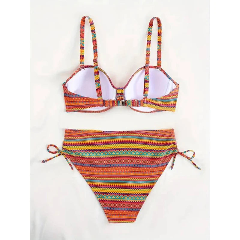 Zara | Striped Side-Tie High Waist Bikini Set