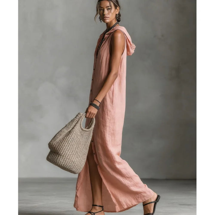 Celeste™ | Elegant Hooded Linen Vest Dress