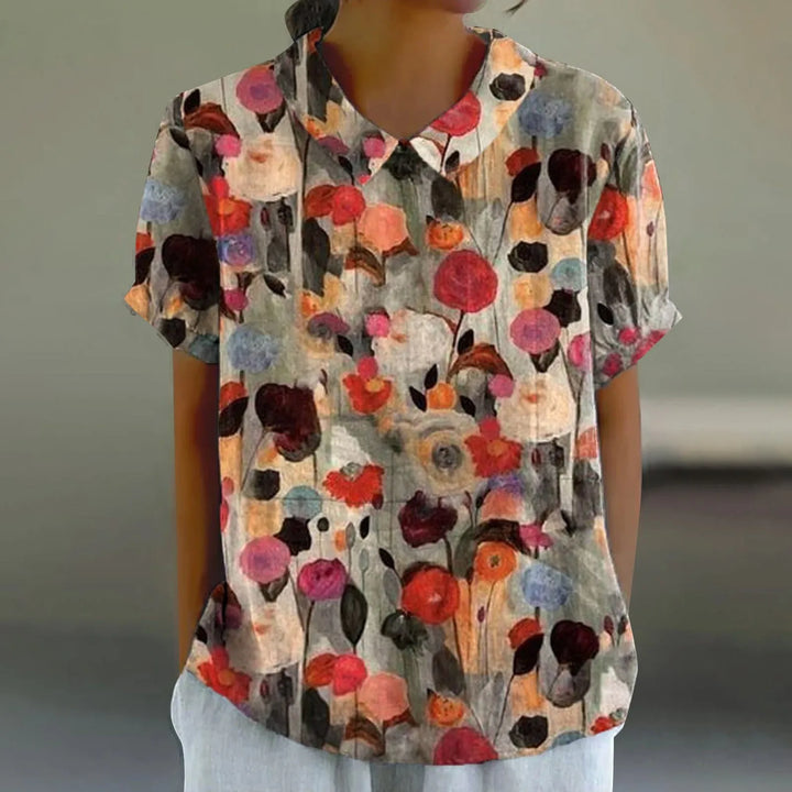 2025 Summer Women's Blouse Casual Print Short Sleeve T-Shirt Fit Lapel Neck Blouse Fashion Trend Button Blouses for Woman Tops