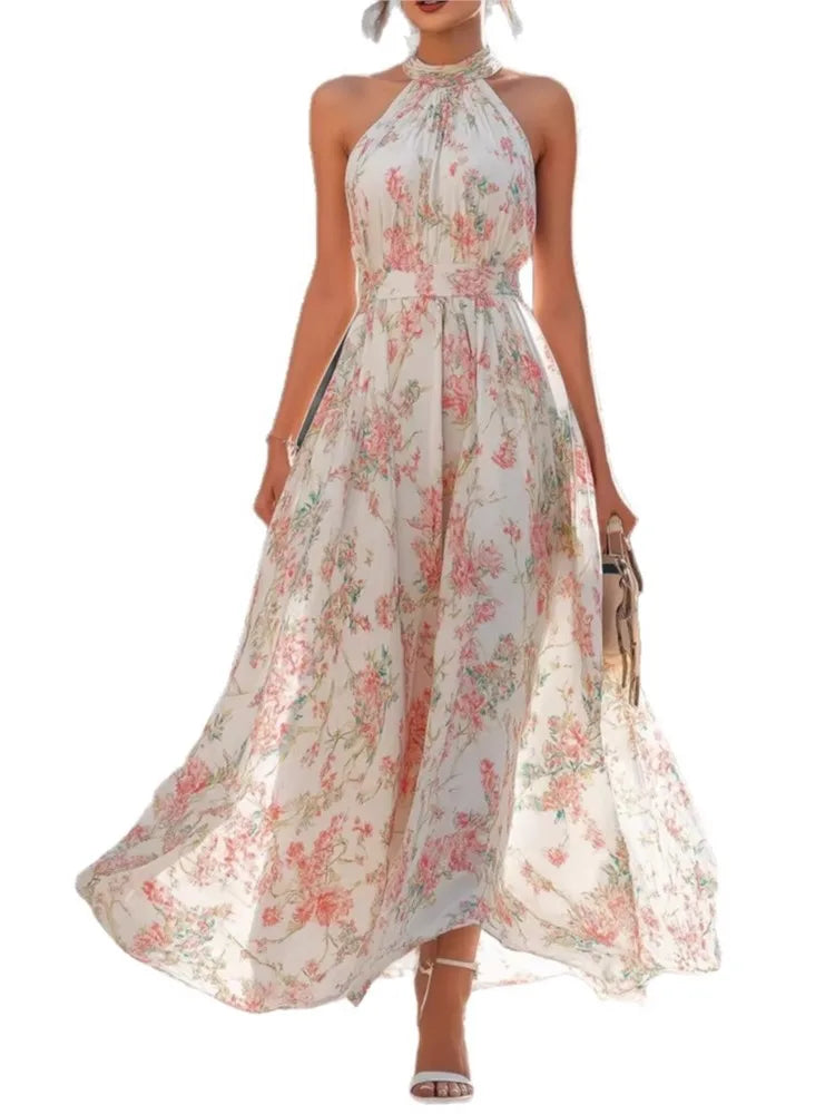 Fleur | Floral Chiffon Halter Maxi Dress