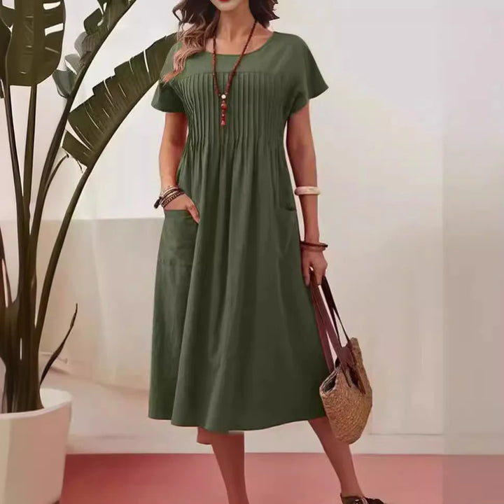 Hazel | Women's Vintage O-Neck Midi Dress