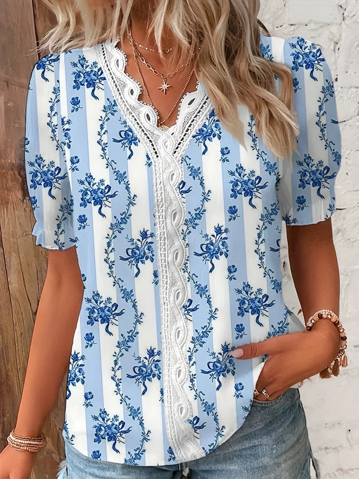 Cecilia™ | V-Neck Cut-Out Jacquard Blouse