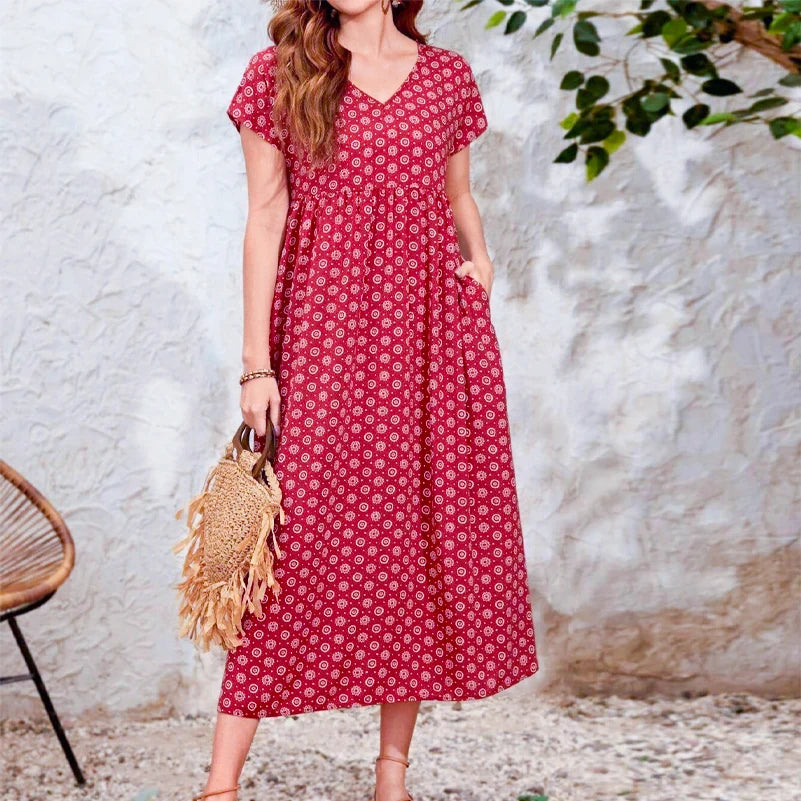 Kira | Women's Bohemian V-Neck Bat Sleeve Dress