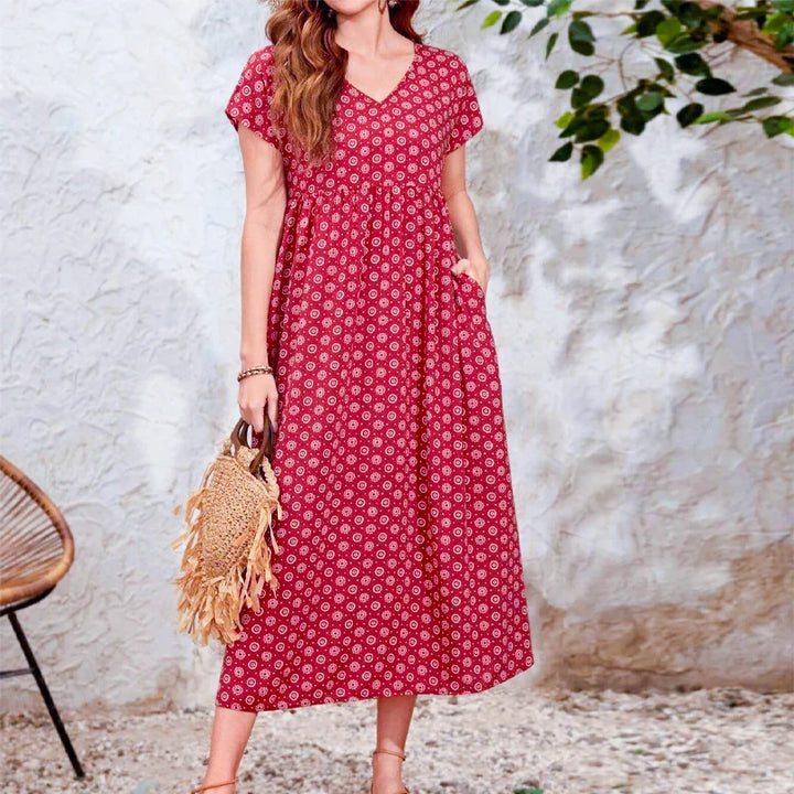 Kira | Women's Bohemian V-Neck Bat Sleeve Dress