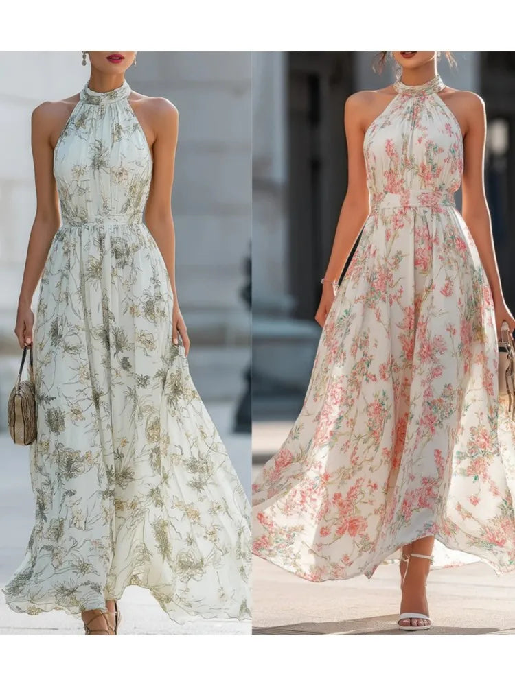 Fleur | Floral Chiffon Halter Maxi Dress