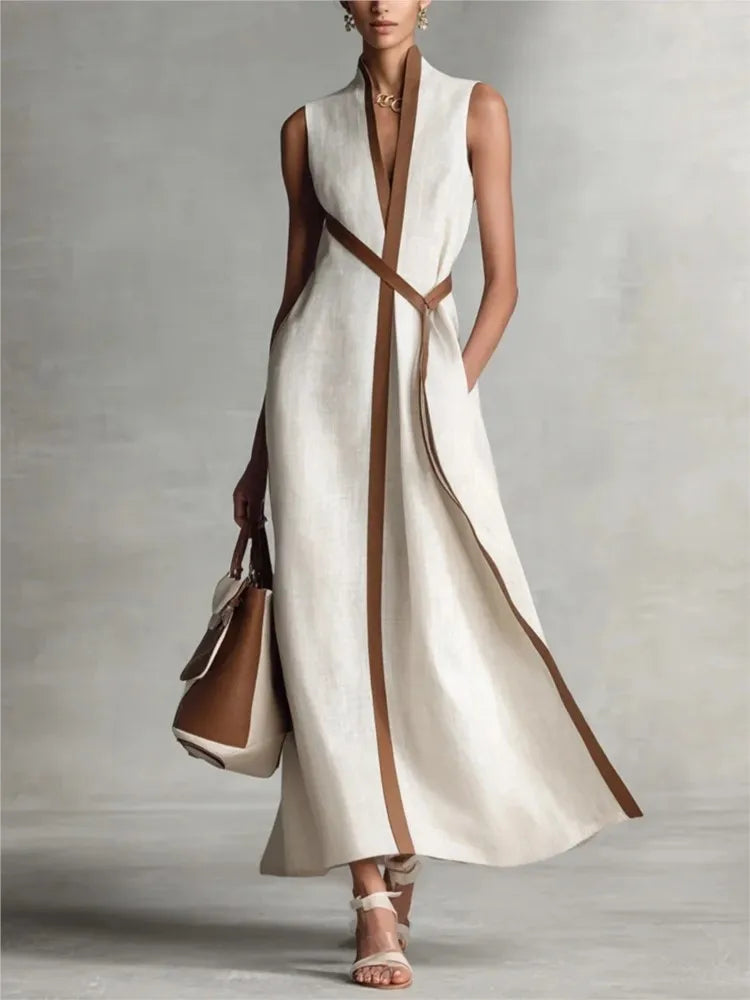 Aurelia™ | Elegant Striped Linen Maxi Dress
