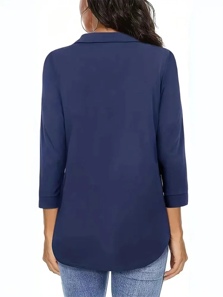 Isolde™ | V-Neck Three-Quarter Sleeve Blouse