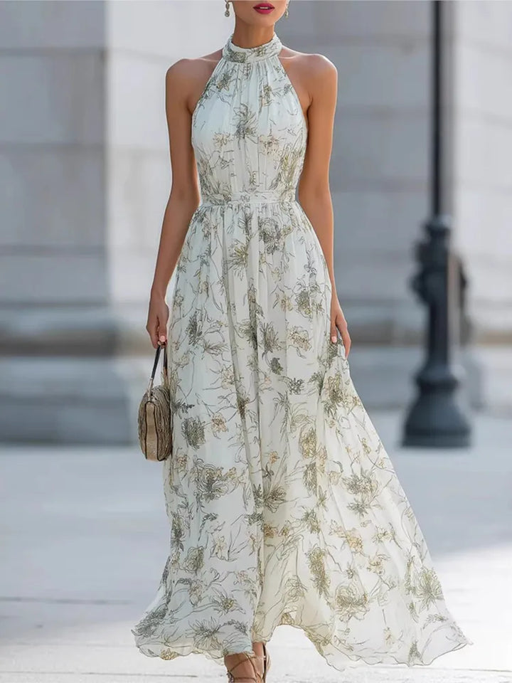 Fleur | Floral Chiffon Halter Maxi Dress