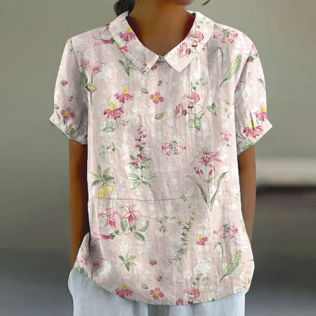 2025 Summer Women's Blouse Casual Print Short Sleeve T-Shirt Fit Lapel Neck Blouse Fashion Trend Button Blouses for Woman Tops